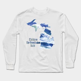 Word Art Michigan The Great Lakes State Wave Art Long Sleeve T-Shirt